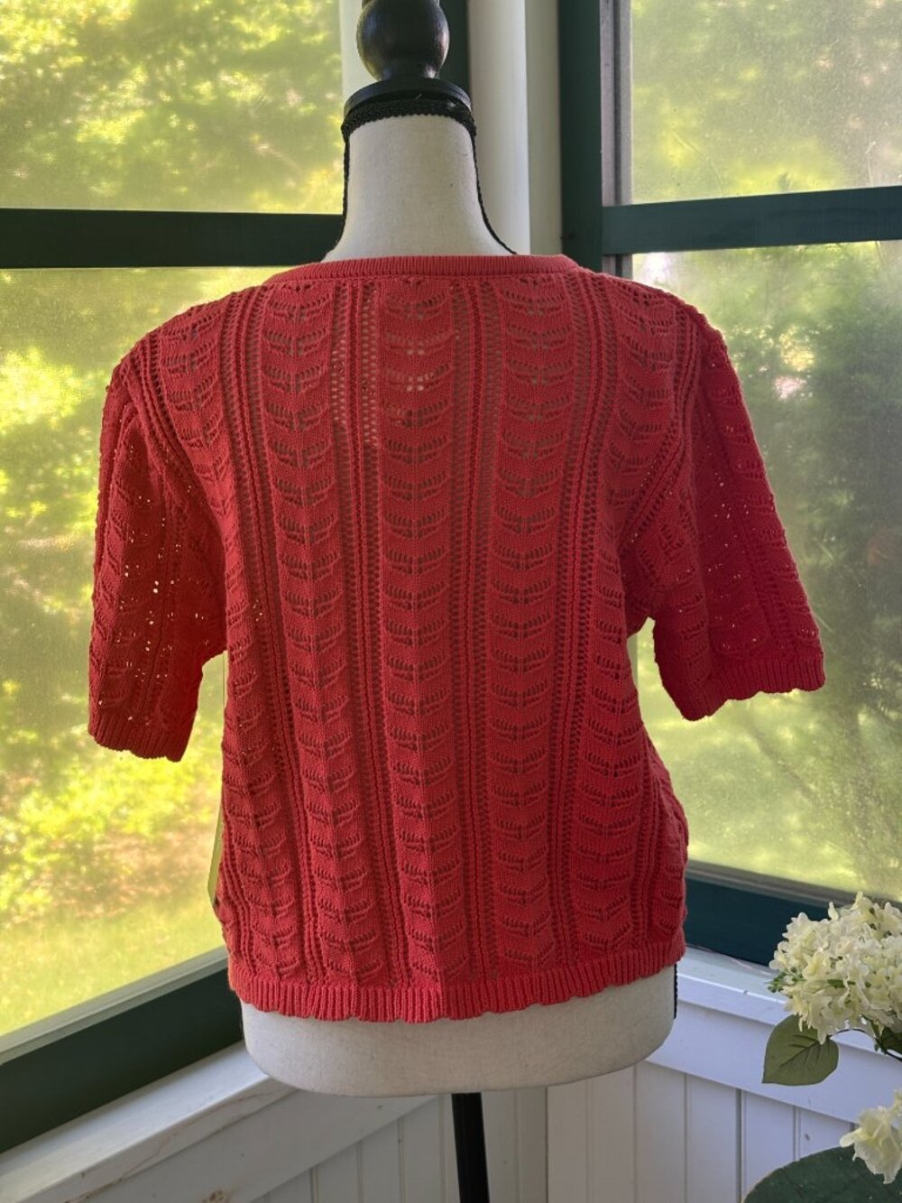 Olivia Grey Pointelle Cardigan Size Medium Coral NWT DailyLook - Picture 3 of 7